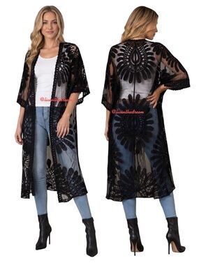 VENUS Lace Kimono Cardigan Wrap Black SZ S/M $59